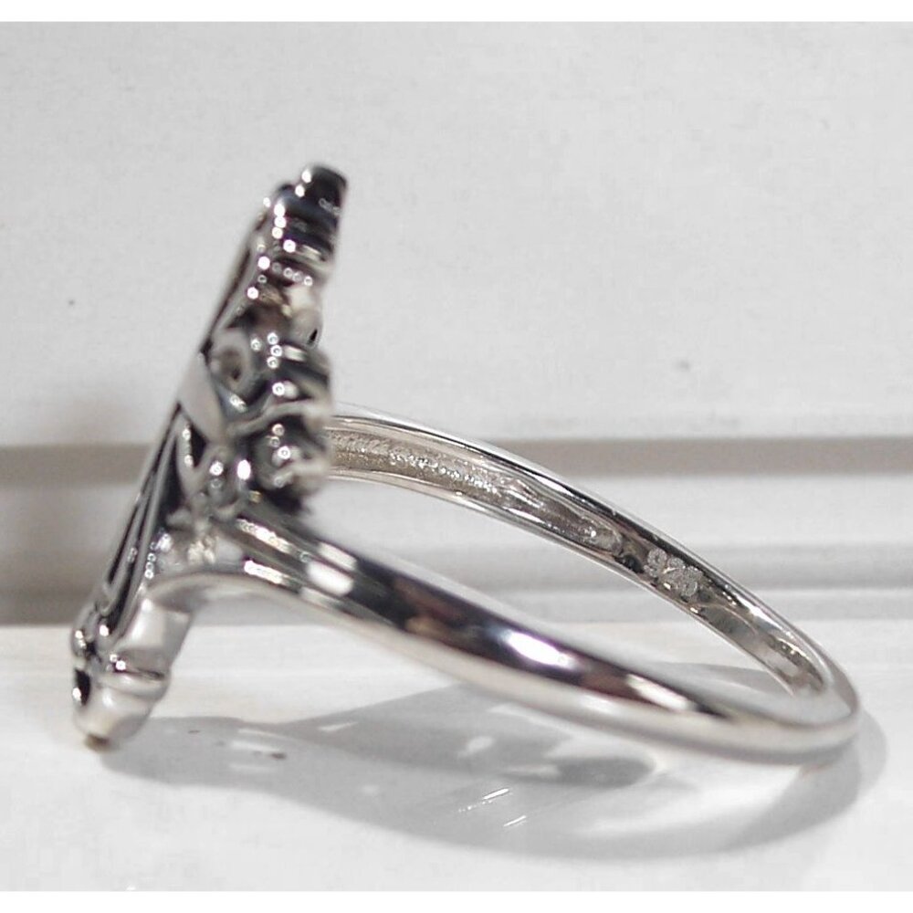 925 STERLING SILVER Antique Style Dainty Cross Ring - Picture 11 of 16